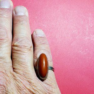 Vintage 925 Oval Red Coral Womens Ring